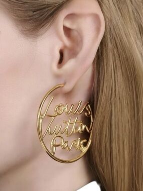 Louis Vuitton Gold Script Hoop Earrings
